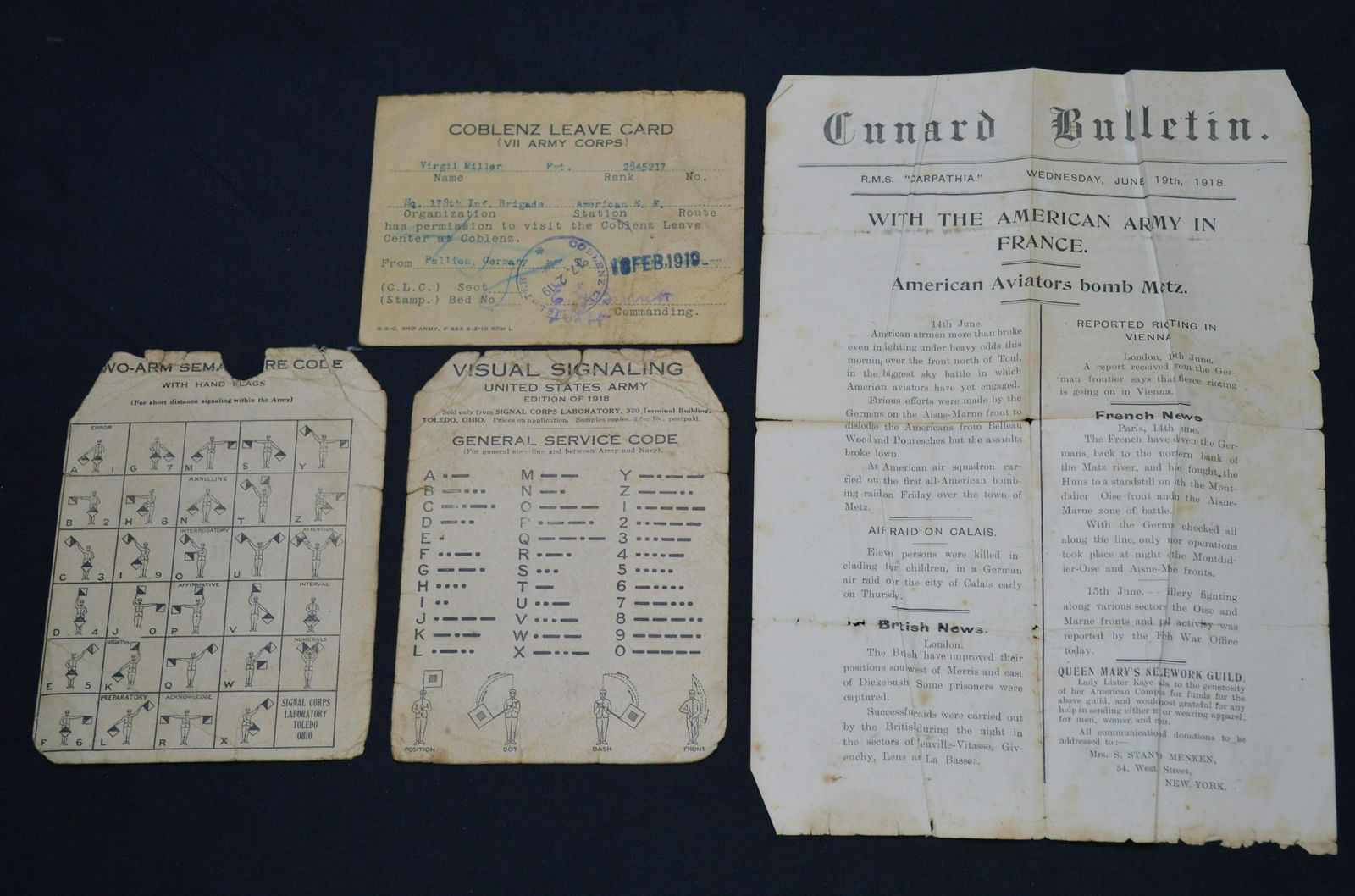 2 Signaling Cards, a Coblenz Leave Card, and a Cunard (1 of 7)