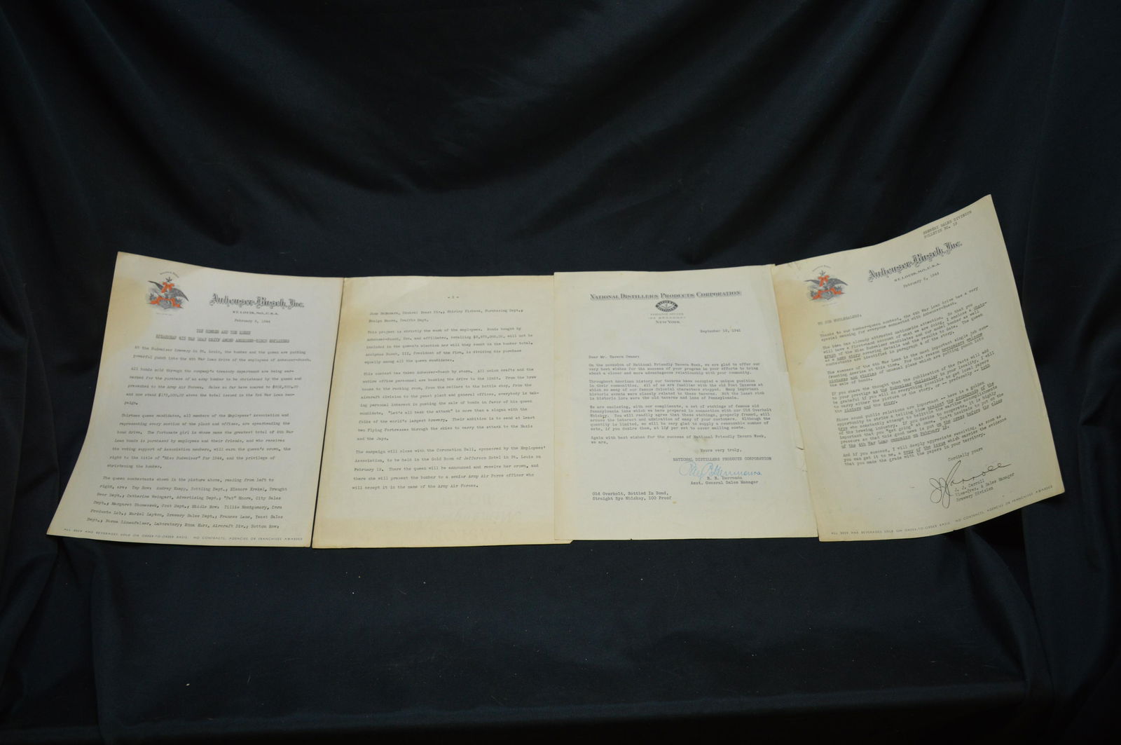 2 Letters From Anheuser Busch Inc. about War Bonds and (1 of 4)