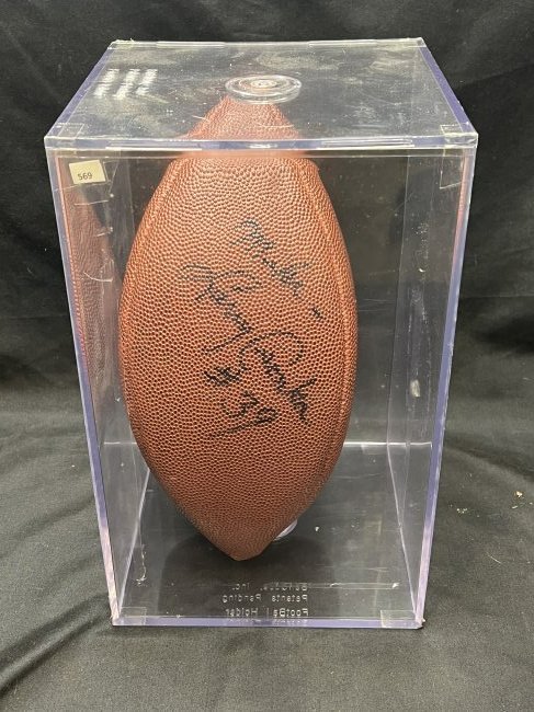 Larry Csonka Signed Football: Signed Larry Csonka #39. Displayed in a plastic display case.