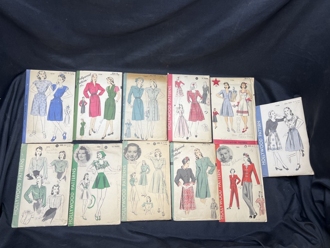 11 Hollywood Vintage Patterns 1930's and 1940's: Pattern No's 650, 964, 1812, 425, 1530, 574, 1154, 619, 1577, 1758 and 1619. Vintage 1930's and 1940's Sewing Patterns.