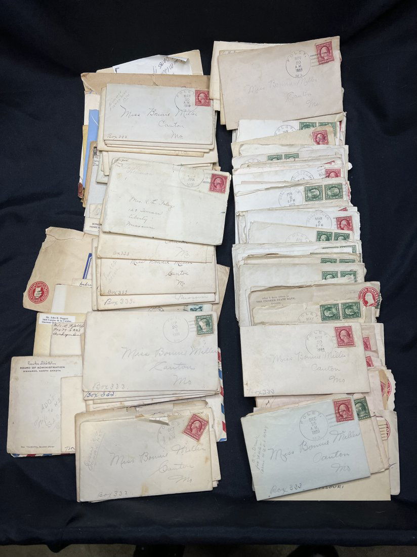 Large Group of Vintage Letters from the Early 1900's: Around 100 Envelopes with stamps and letters inside from over 100 years ago. The letters are from a group of family members from Foley Missouri.