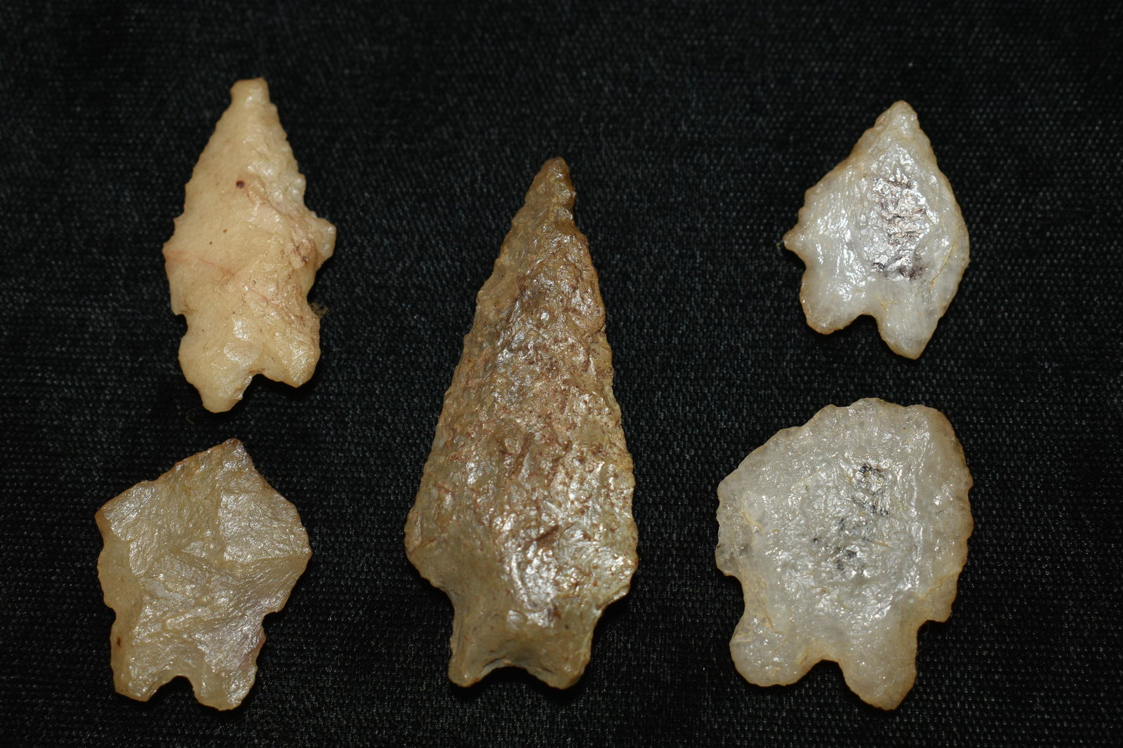5 Quartz Bifurcate Arrowheads Found in Virginia (1 of 2)