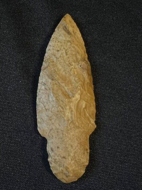3 1/4" Adena Arrowhead Found in Lee Co. IA. By Rick Anderson.  1 3/16" wide. (1 of 4)