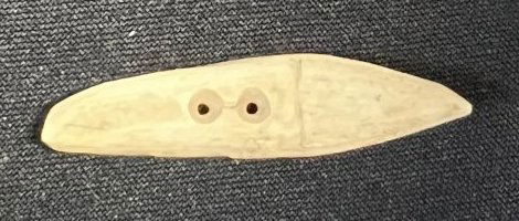 2 1/8" Drilled Bone Gorget Ex: Steve Manos Collection. Fantastic bone artifact 1/2" wide.: Ex: Steve Manos Collection. Fantastic bone artifact 1/2" wide.