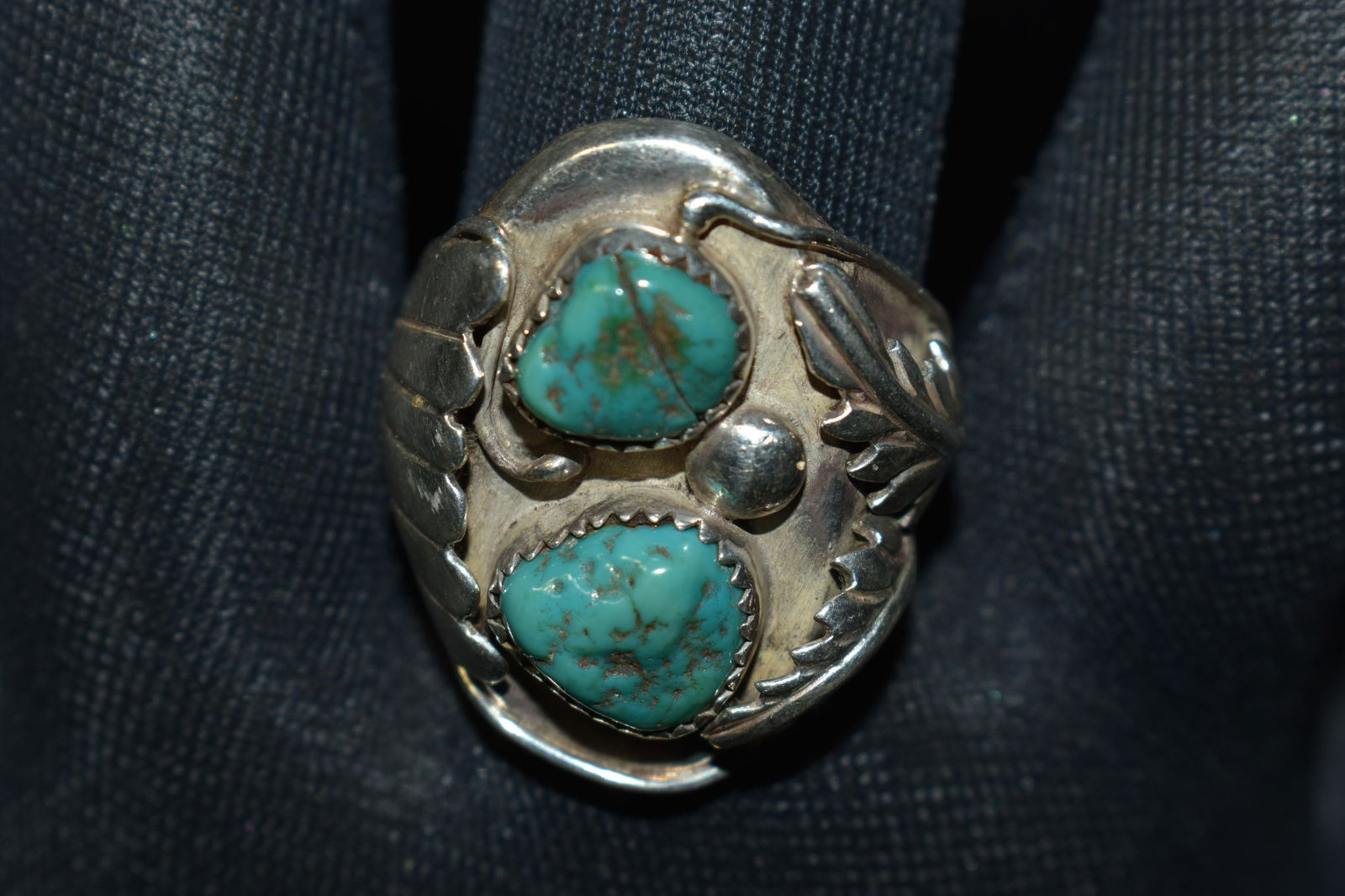 Old Pawn Navajo Heavy Sterling and Turquoise Men's Ring Size 12 (1 of 5)