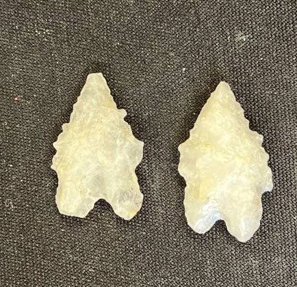 2 Bifurcate North Carolina Quartz Arrowheads longest is 1 3/16" (1 of 3)