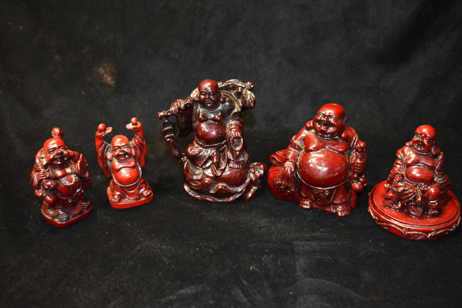 5 Red Resin Laughing Buddha's (1 of 3)