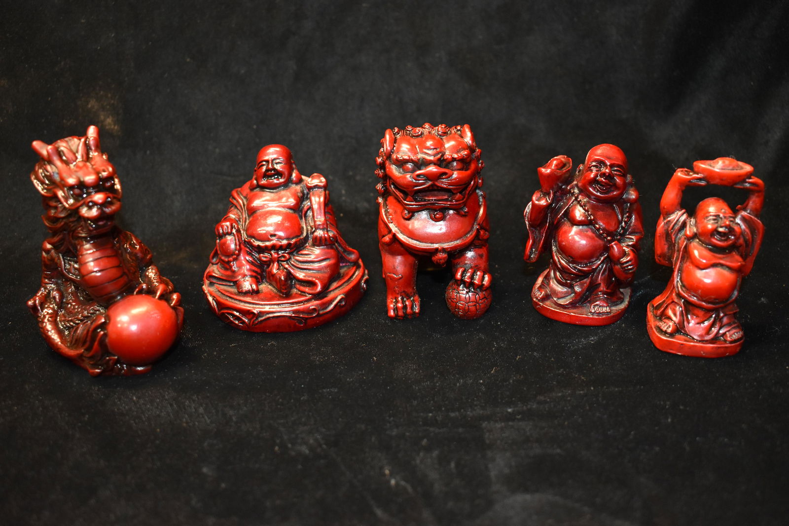 5 Red Resin Dragons & Laughing Buddha's (1 of 3)