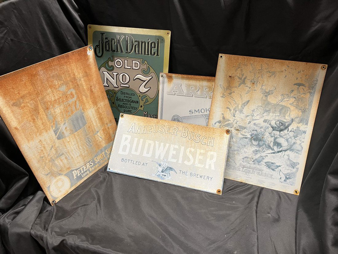 Group of 5 Metal Signs.  Budweiser Jack Daniels, Remington. (1 of 6)