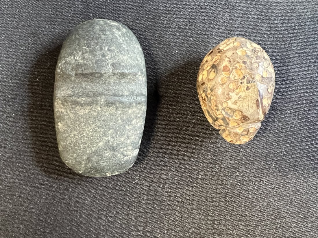 3" Keokuk Axe and 2 1/8" Plummet both probably Modern.: 3" Keokuk Axe and 2 1/8" Plummet both probably Modern.