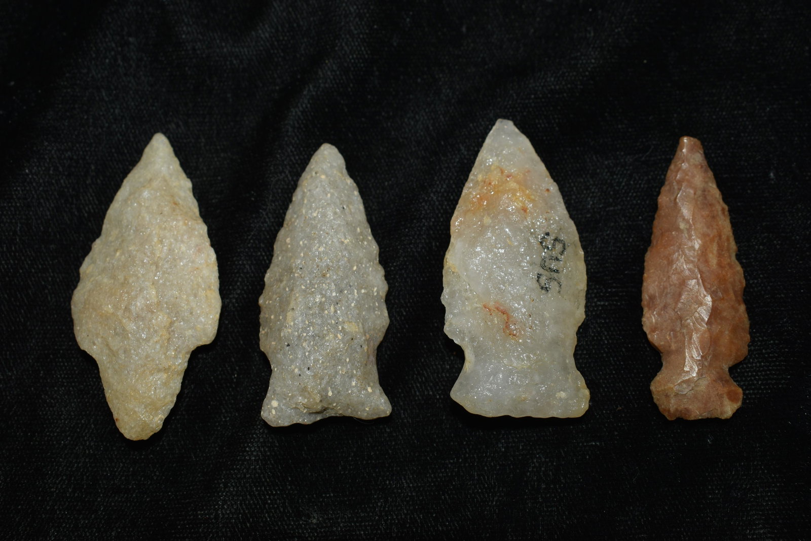4 Arrowheads found near Dispatania, Virginia: 4 Arrowheads found near Dispatania, Virginia found near Dispatania, Virginia. They measure 1 7/8" to 2" Ex Jeff Gower Collection Ancient prehistoric authentic native american artifacts.