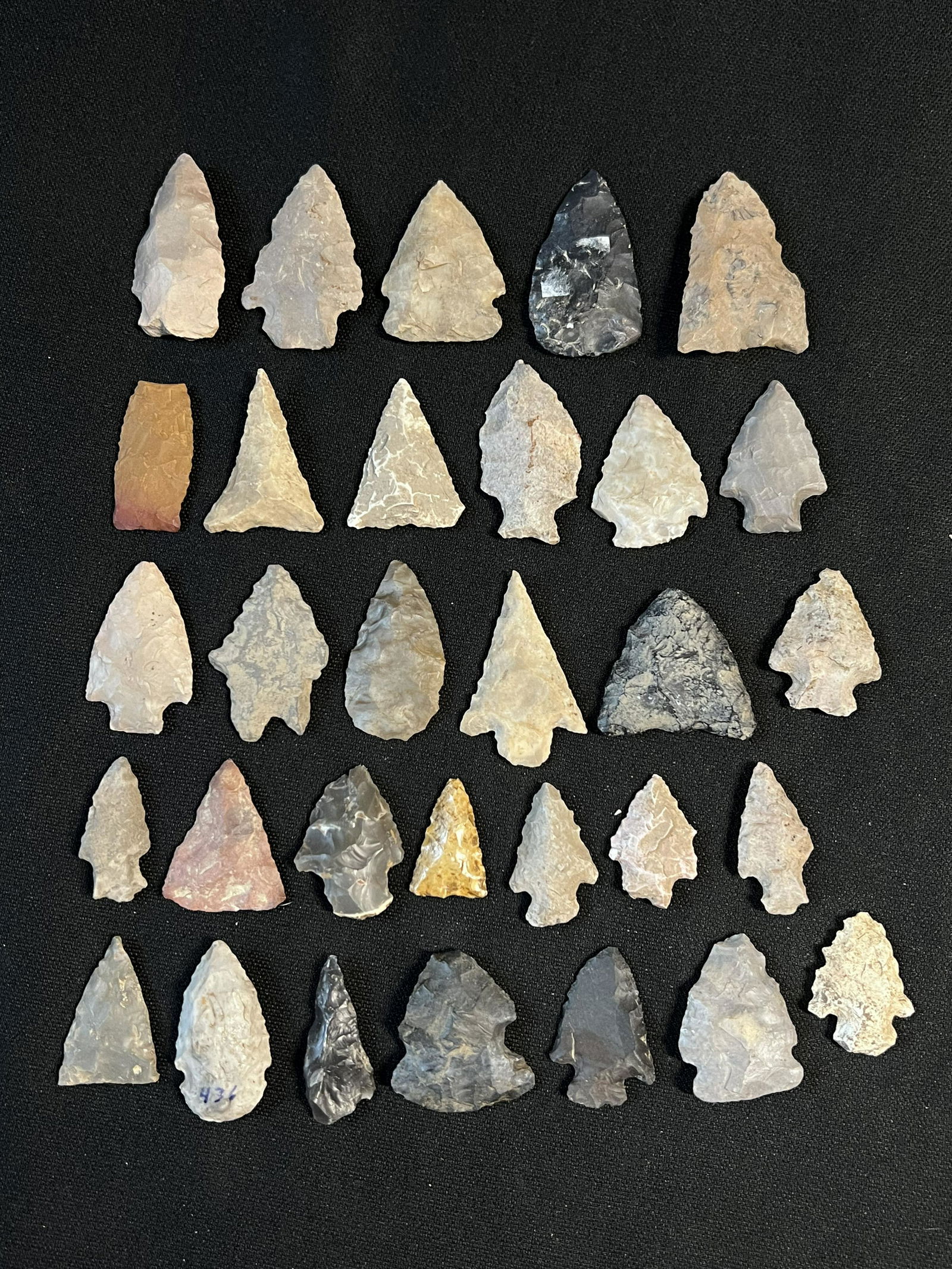 30 Bird Points Found in Ohio. Ex: John Bennett Collection. The longest is 1 7/16 inches.: 30 Bird Points Found in Ohio. Ex: John Bennett Collection. The longest is 1 7/16 inches. Ancient prehistoric authentic native american artifacts.