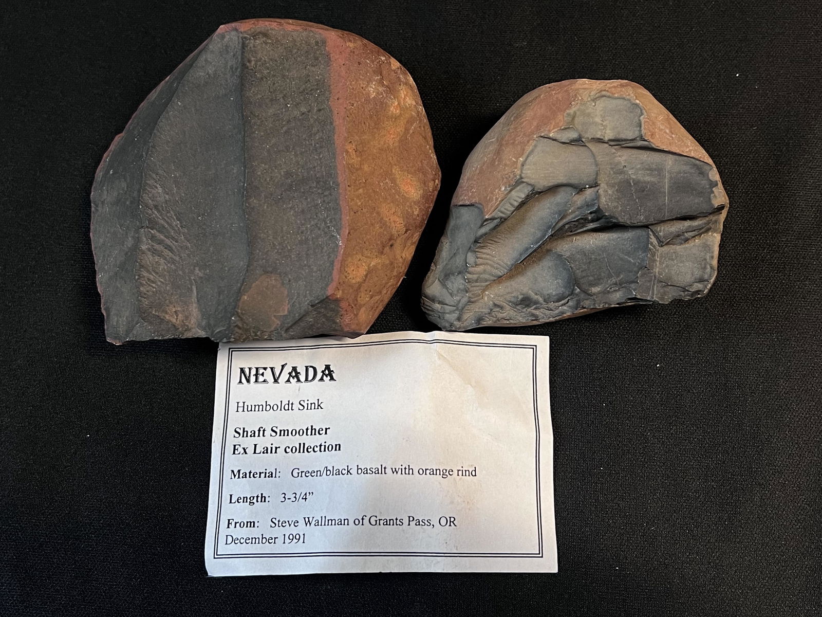 2 Shaft Smoother's Found in The Humbolt Sink Dry Lake Bed in Nevada. The longest is 3 3/4 inches.: 2 Shaft Smoother's Found in The Humbolt Sink Dry Lake Bed in Nevada. The longest is 3 3/4 inches. Ex: Steve Wallman, John Grenawalt, Lair Collection. Ancient prehistoric authentic native american arti