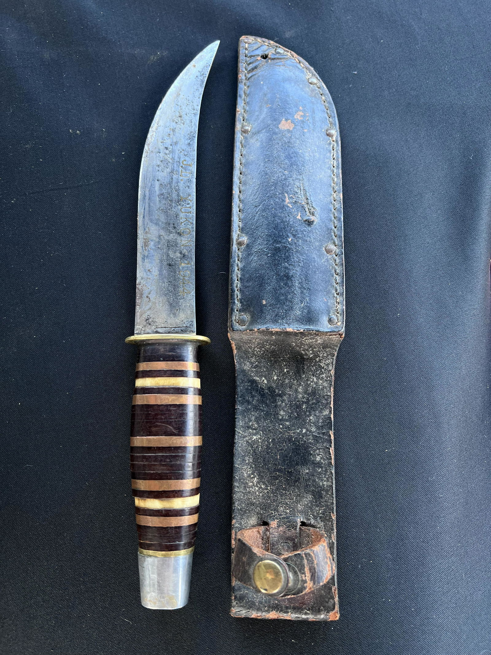 J. D. Yukon 1944 Fixed Blade Knife & Sheath. The knife measures 11 5/16 inches.: J. D. Yukon 1944 Fixed Blade Knife & Sheath. The knife measures 11 5/16 inches.