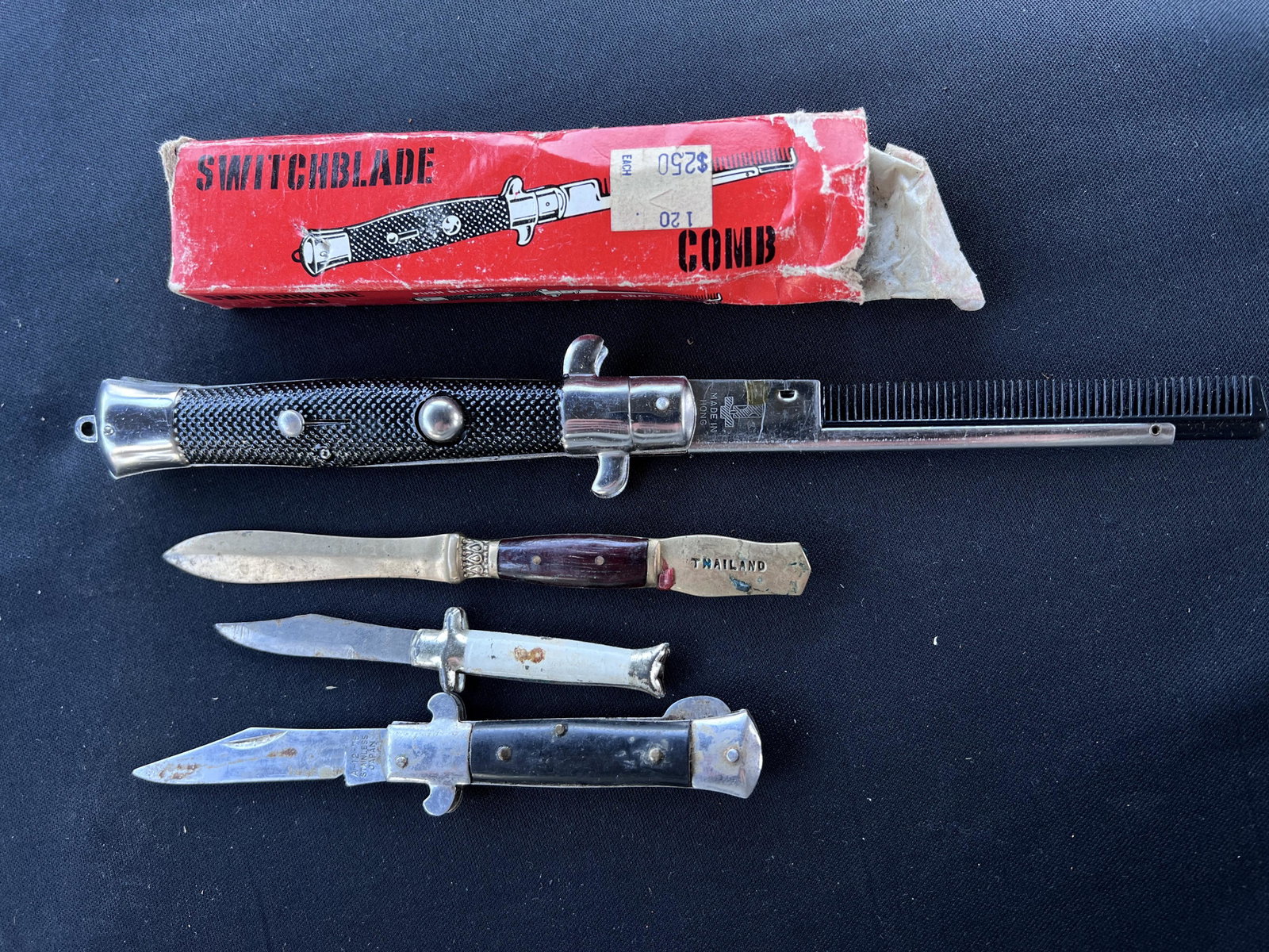 Misc. Group of Knives. Switchblade comb, Letter opener. Longest measures 5 7/16 inches.: Misc. Group of Knives. Switchblade comb, Letter opener. Longest measures 5 7/16 inches.