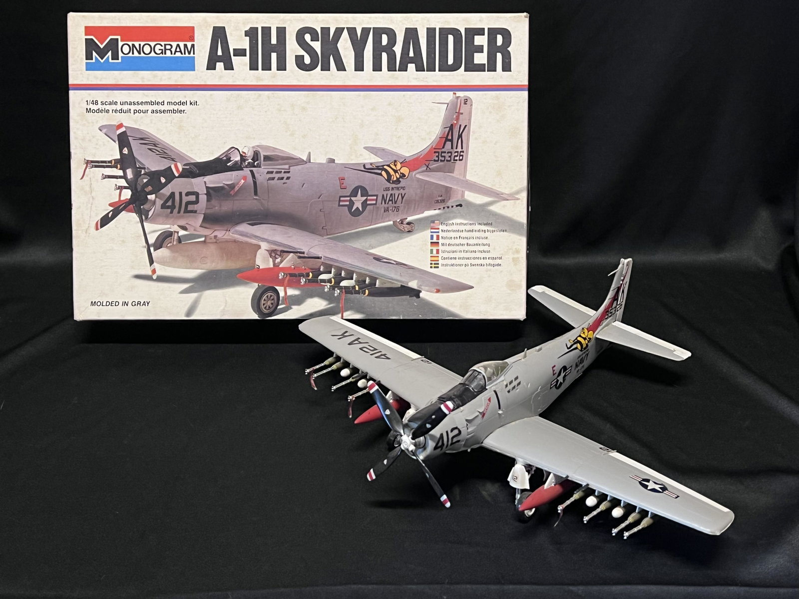 Monogram A-1H Skyraider Model Airplane with the original box. Sold as is! There old and fragile so: Monogram A-1H Skyraider Model Airplane with the original box. Sold as is! There old and fragile so you may need glue to put it back together after shipping. We will try our best to package them the be