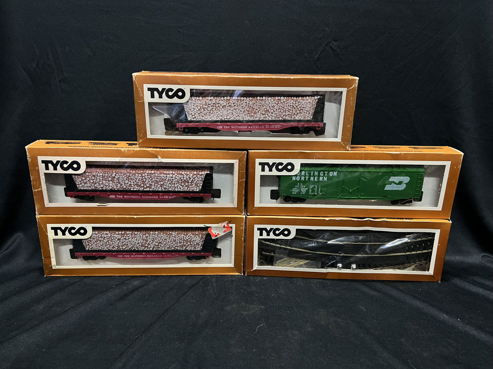 4 Tyco Toy Train Cars and 1 box of Track in The Original Packages (1 of 5)