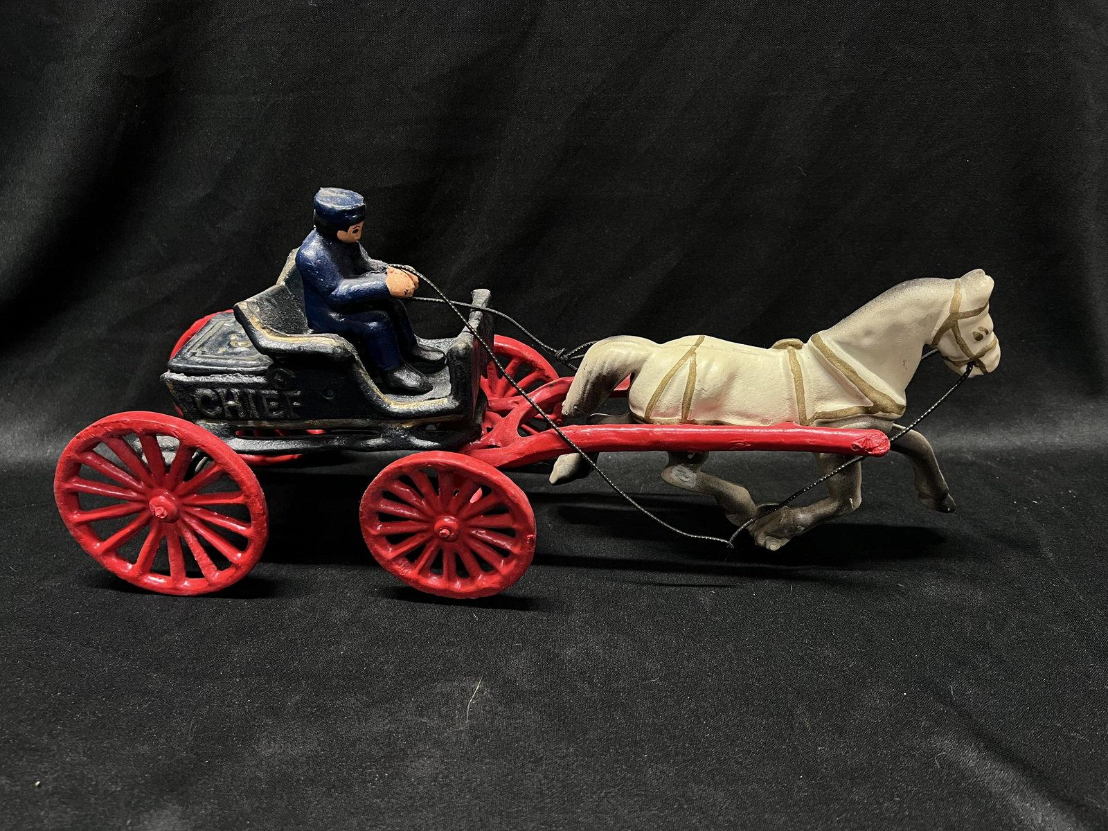Cast Iron Fire Chief Horse and Wagon Probably a Reproduction. (1 of 6)