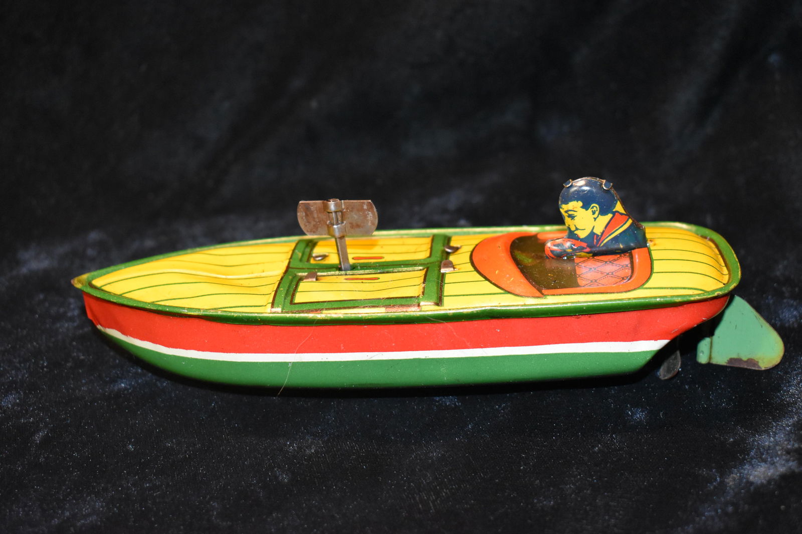 Vintage 1940'S J. Chein & Co. Tin Litho Speed Boat W/ Driver Wind Up Toy (1 of 5)