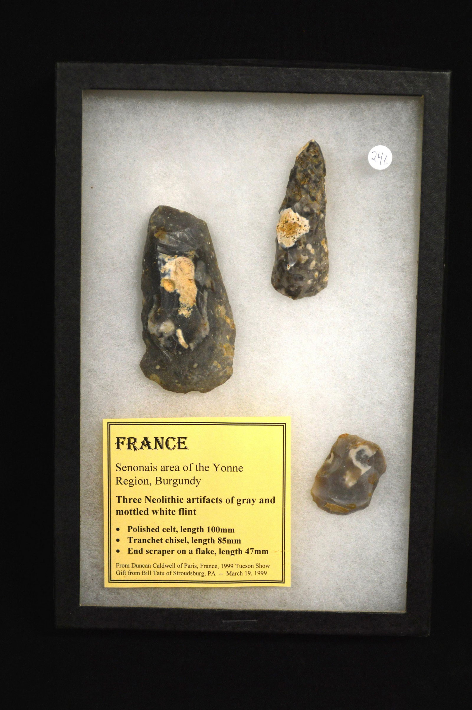 3 Neolithic Artifacts From France. Polished Celt, Tranchet Chisel, End Scraper.  Ex: Duncan (1 of 3)