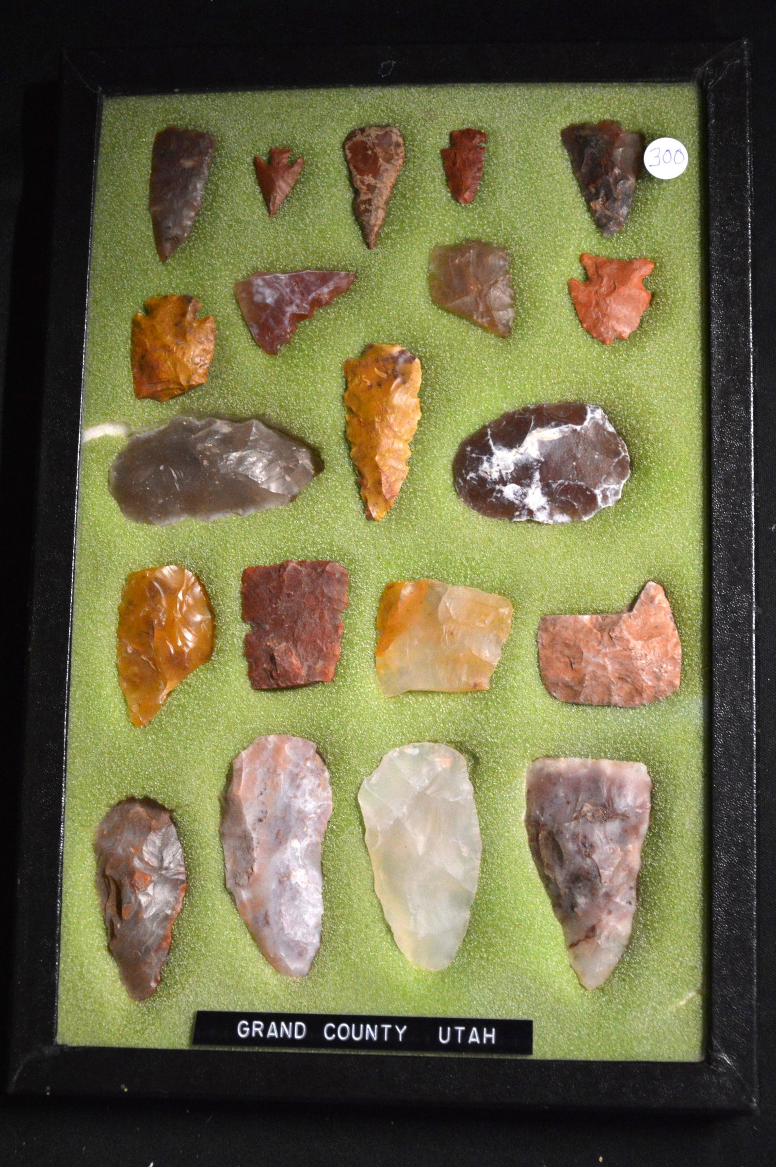 20 Colorful Artifacts Found in Grand Co. Utah in a Display Case.  Longest is 2 3/4 inches the 8" x (1 of 4)