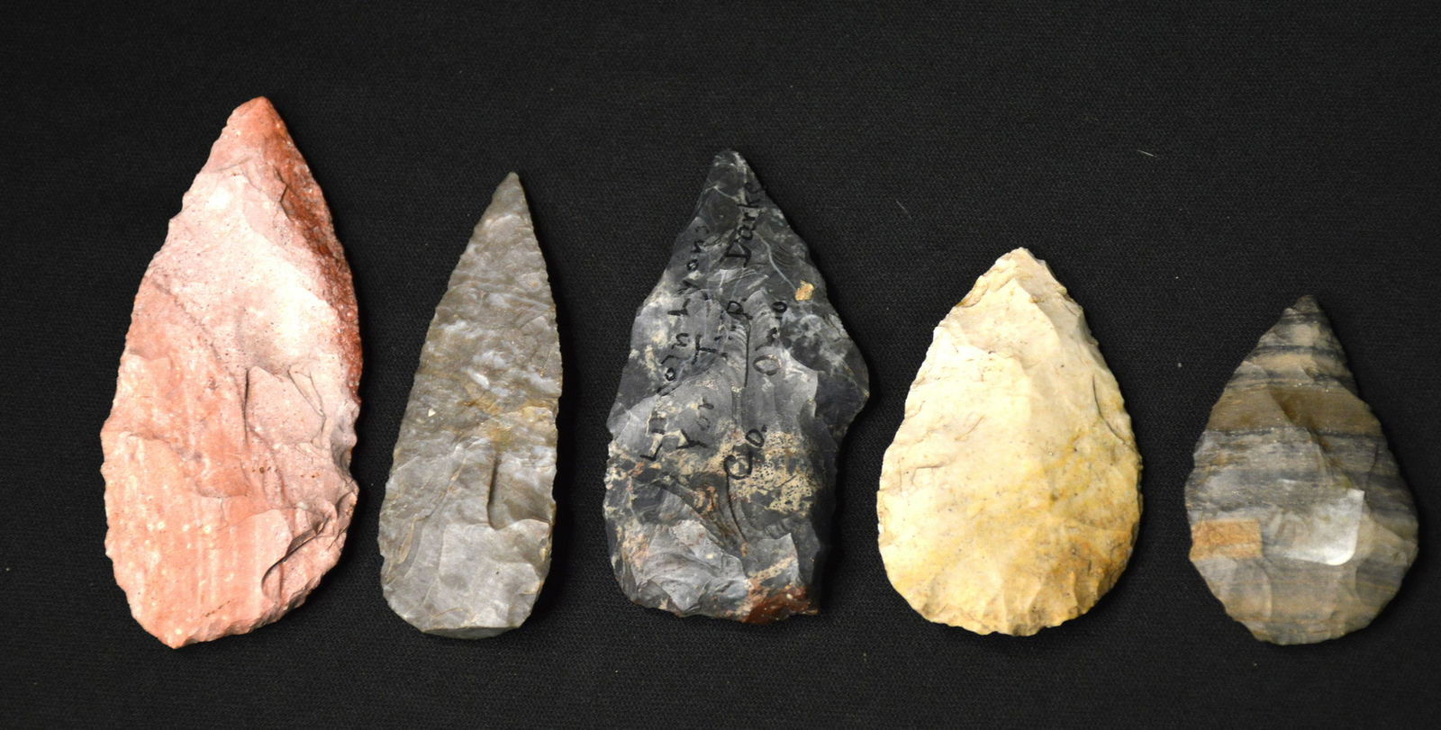 5 Rounded Base Flint Knives Found in Ohio and Illinois Longest is 3 1/2". (1 of 2)