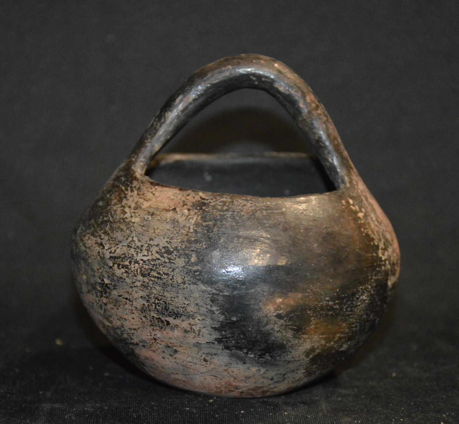 Small Handled Native American Pot 3 3/4" Diameter and Height.  Has a couple stress cracks on the (1 of 6)