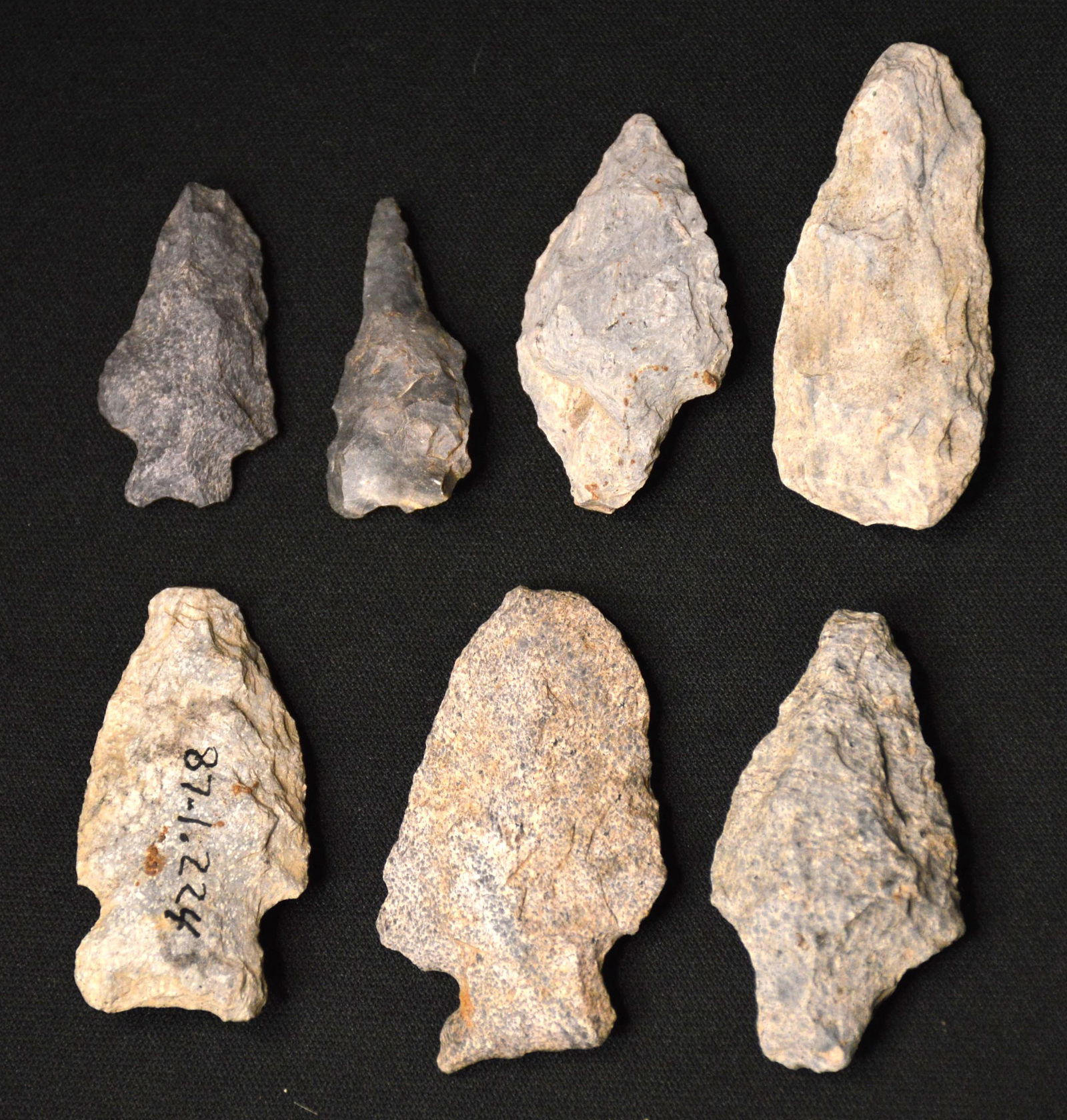 7 Points Found at The Douglas Hill Mound Site near Liberty West Virginia.  Longest is 2 1/4" (1 of 2)