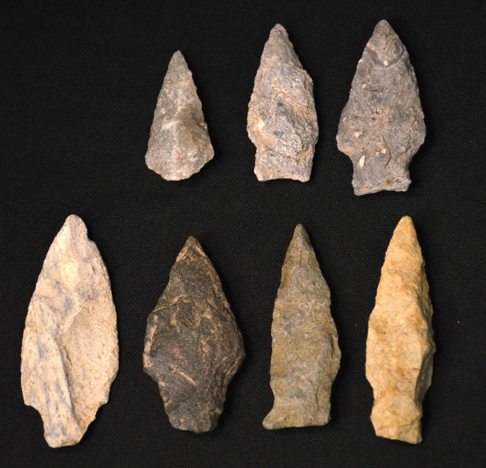7 Points Found at The Douglas Hill Mound Site near Liberty West Virginia.  Longest is 2 7/16" (1 of 2)