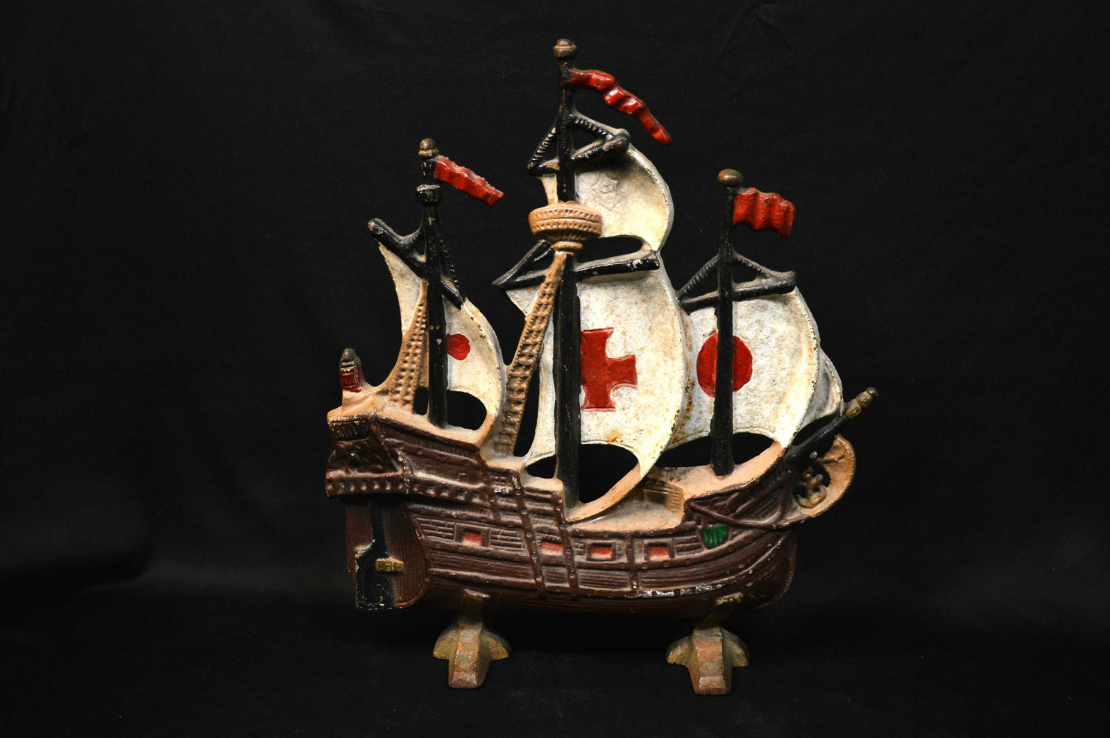 Cast Iron Sail Ship Door Stop Vintage.  Stands 12 1/8 inches Tall. (1 of 7)