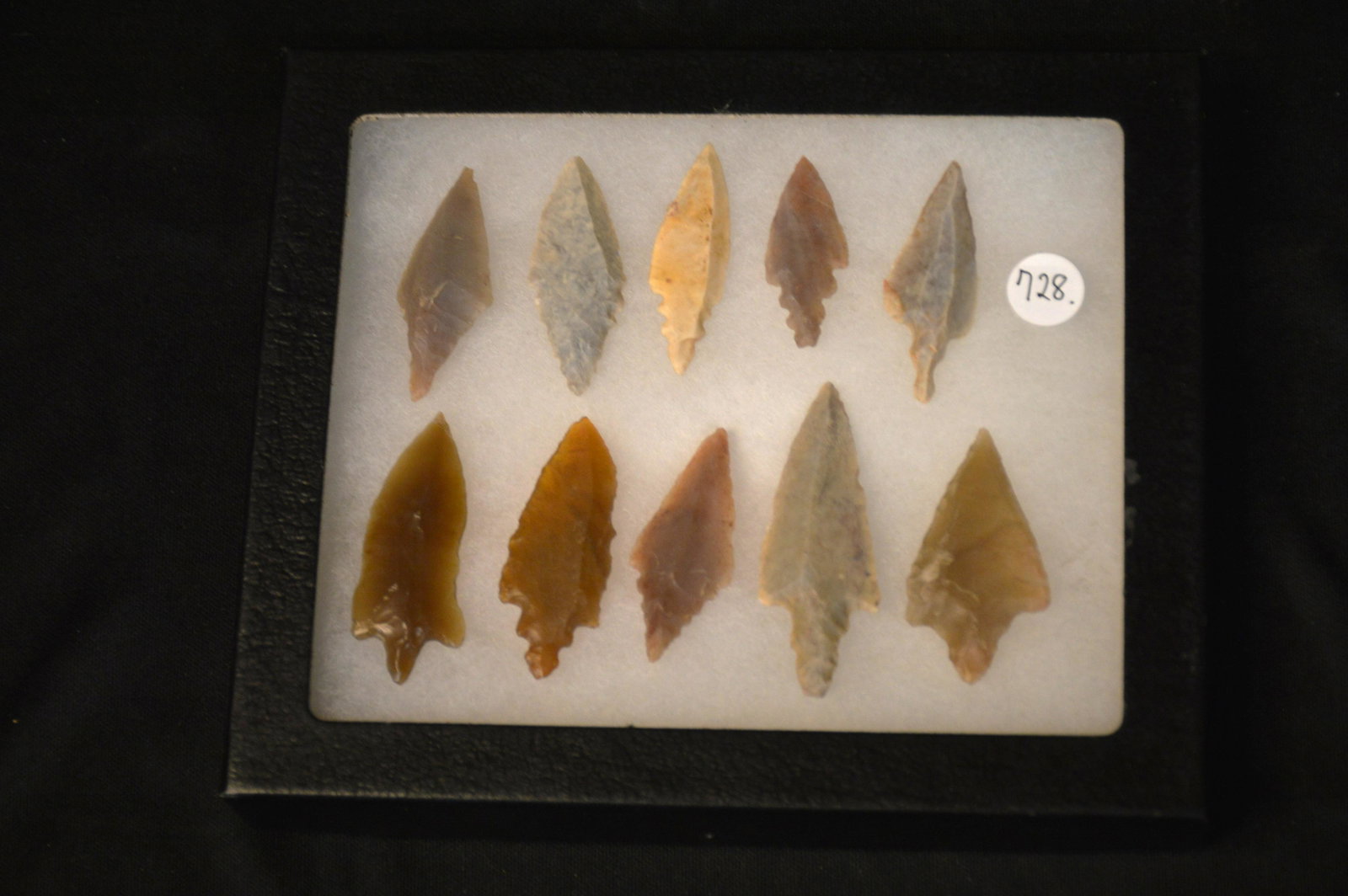 10 Neolithic Arrowheads in a 5" x 6" Display Case.  Lonest is 2 1/8". (1 of 2)