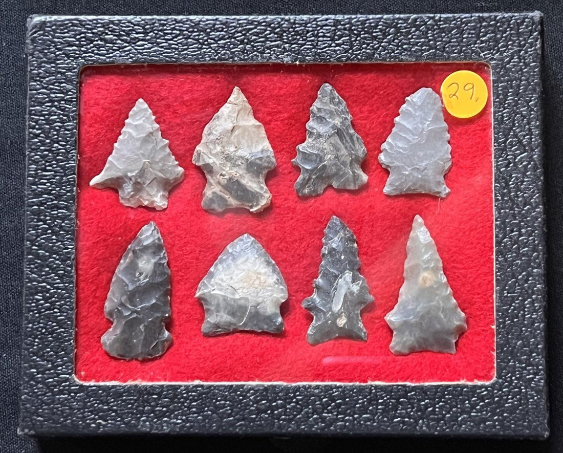 Group of 8 Arrowheads found in Ohio longest is 1 1/2"  Ex: John Bennett Collection 4 1/2" by 5 1/2" (1 of 3)