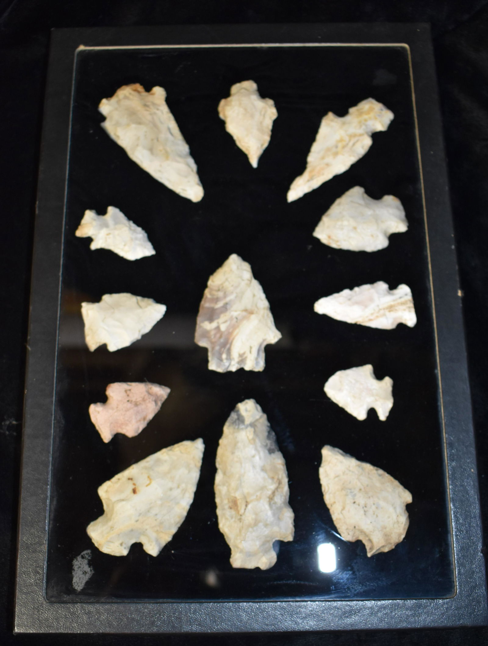Frame of 13 Arrowheads found in Boone Co., Mo Ex Ryan and Beau Leech Collection (1 of 2)
