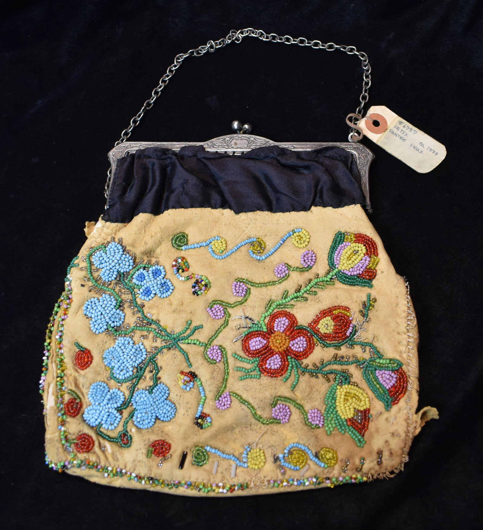 1890's Ornate Sioux Sterling Silver Leather Beaded Clutch Purse (1 of 11)