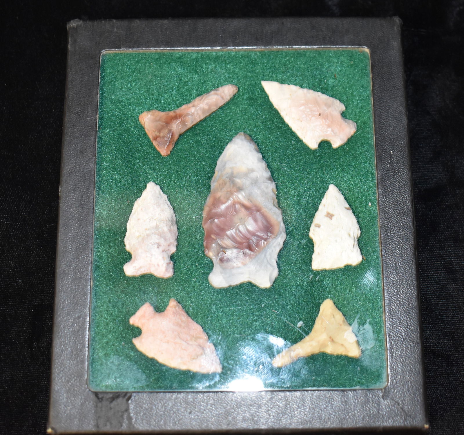Frame of 7 Arrowheads and Drills found in Pettis County Missouri (1 of 6)