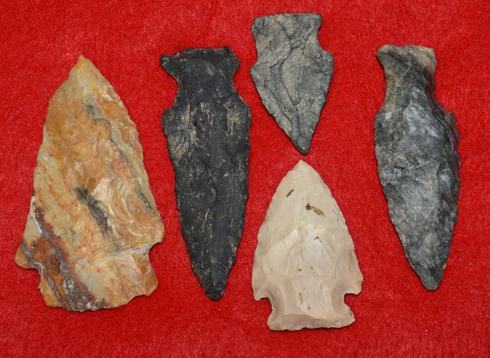 Frame of 5 Arrowheads from Pennsylvania or Ohio (1 of 3)