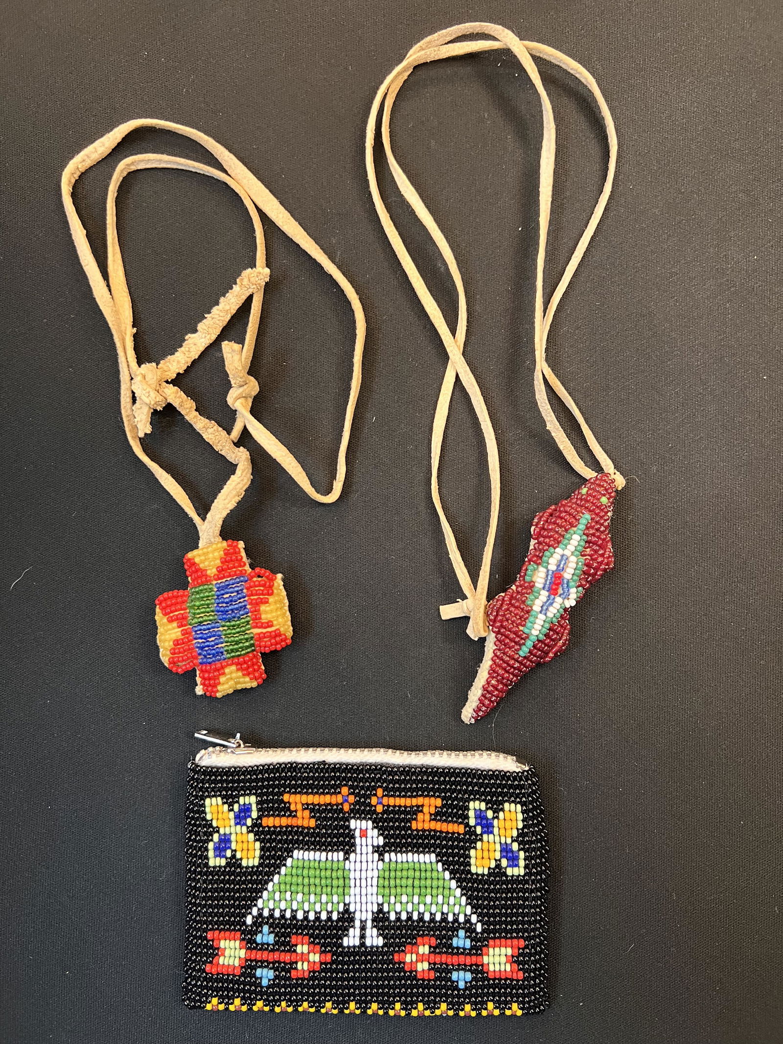 Group of 3 Beaded Items.  The bag measures 2 3/4" x 4". (1 of 4)