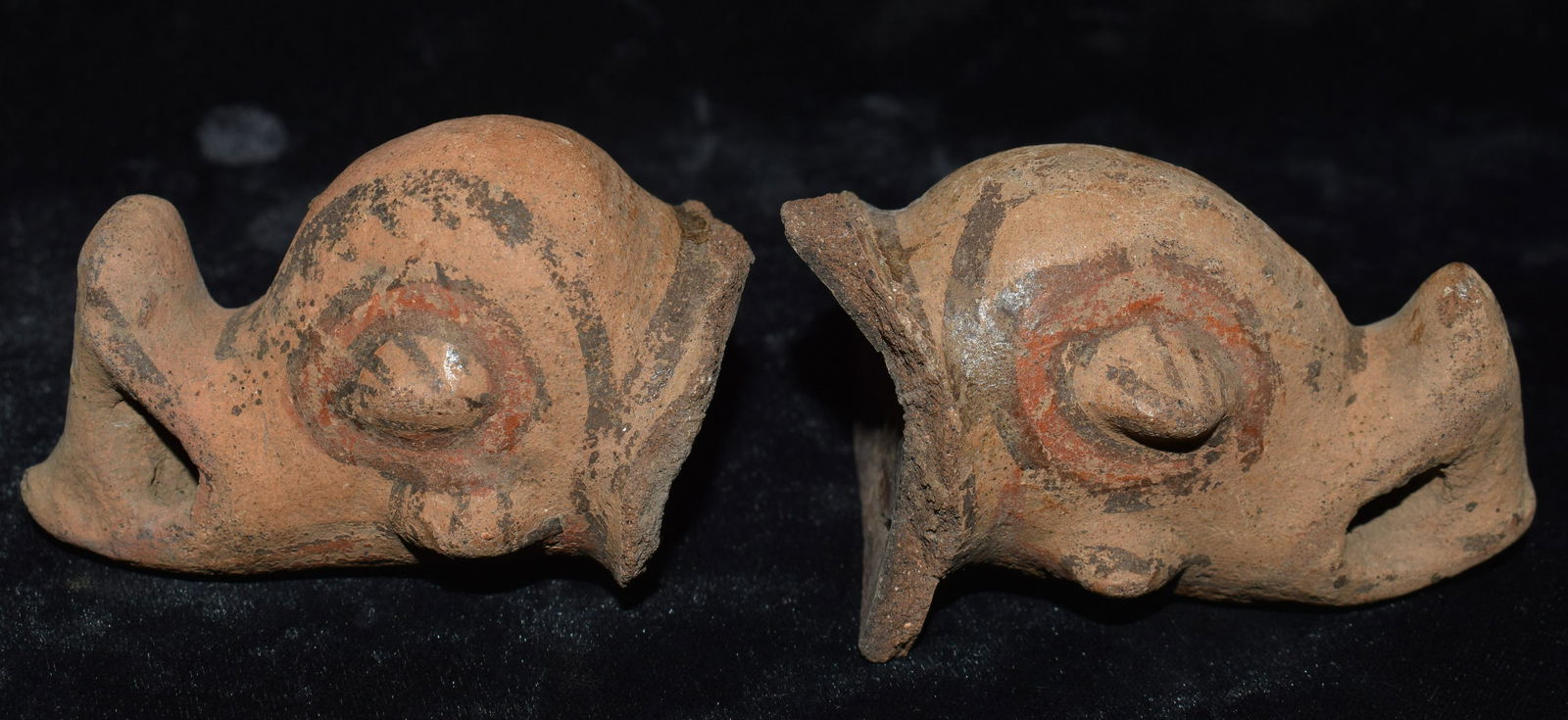 2 PreColumbian Mayan Rattle Heads from the same Pottery Vessel (0405