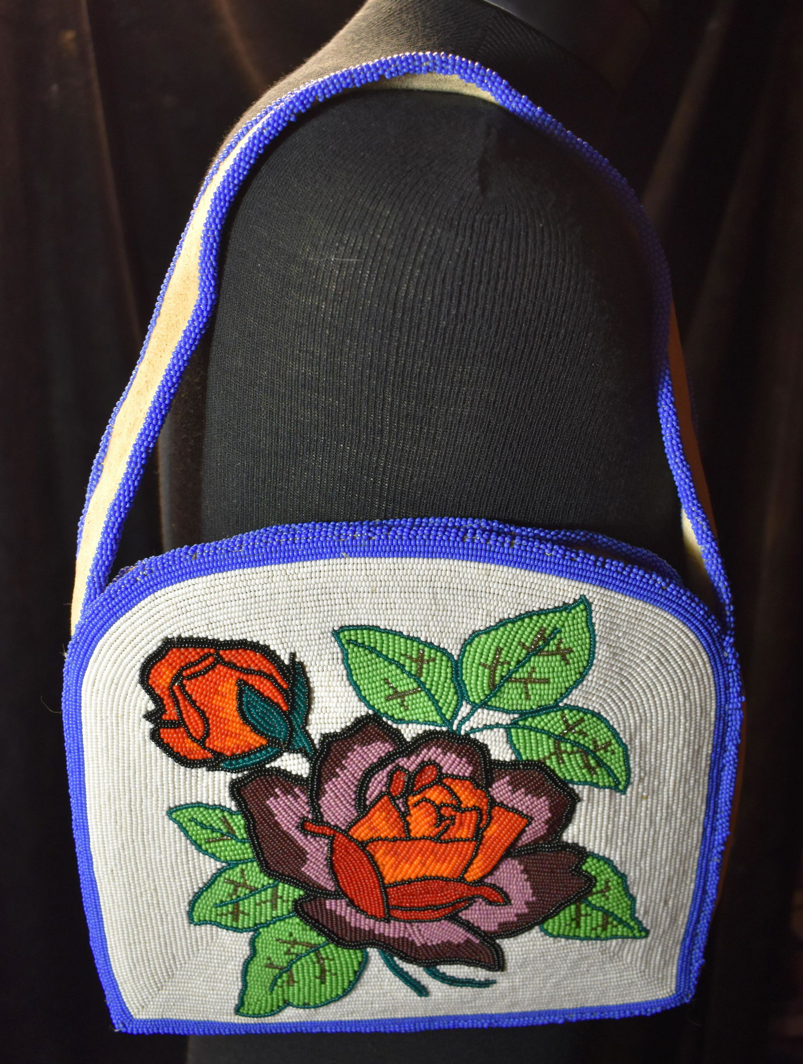 Large Decorative Native American Deer Leather Beaded Carrying Bag or Purse (1 of 10)