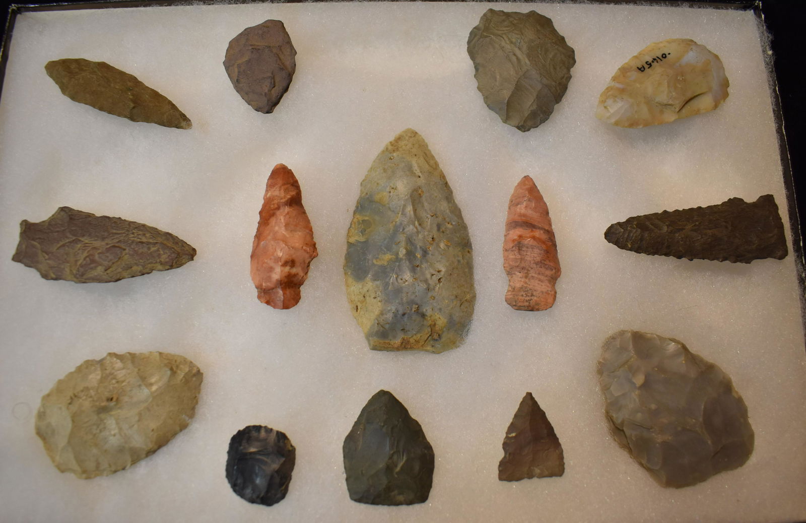 Frame of 14 Arrowheads and Stone Tools from the Eldon Launer Collection (1 of 2)