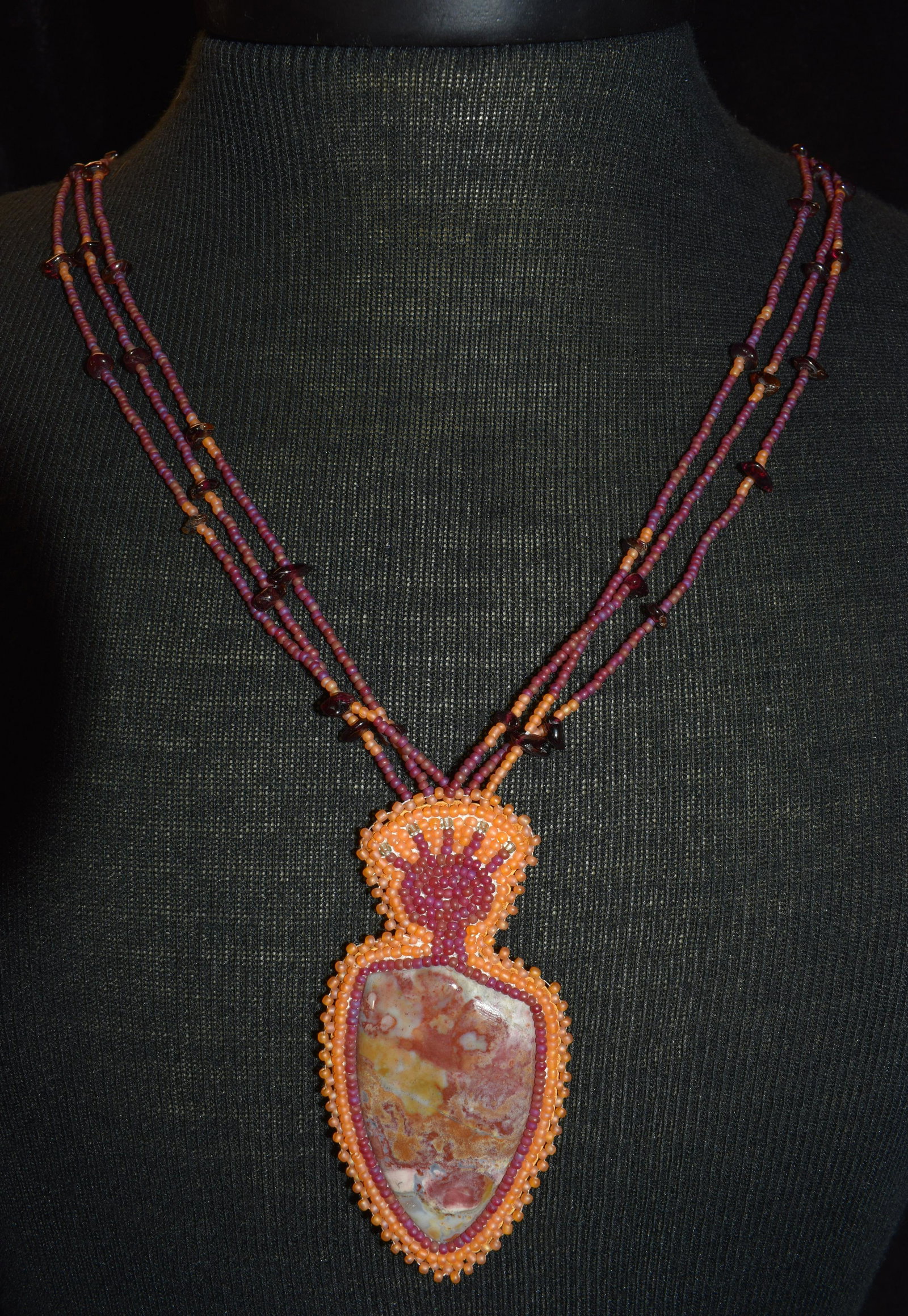 Stunning Hand Stitched Beadwork Necklace with Gorgeous Stone by Carol Padilla of the San Juan Pueblo (1 of 4)