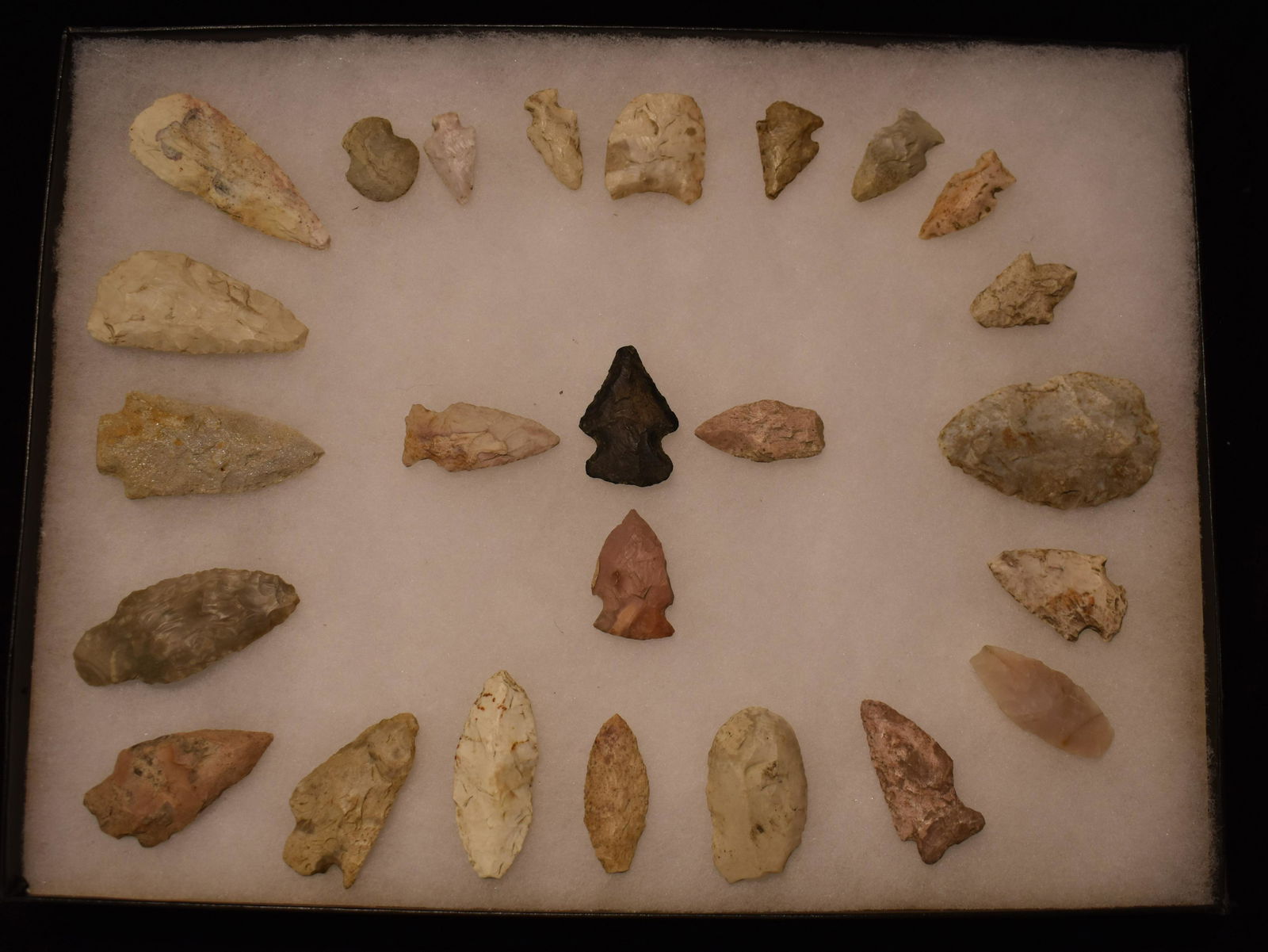 Frame of 25 Arrowheads (Mostly found in Iowa) (1 of 2)