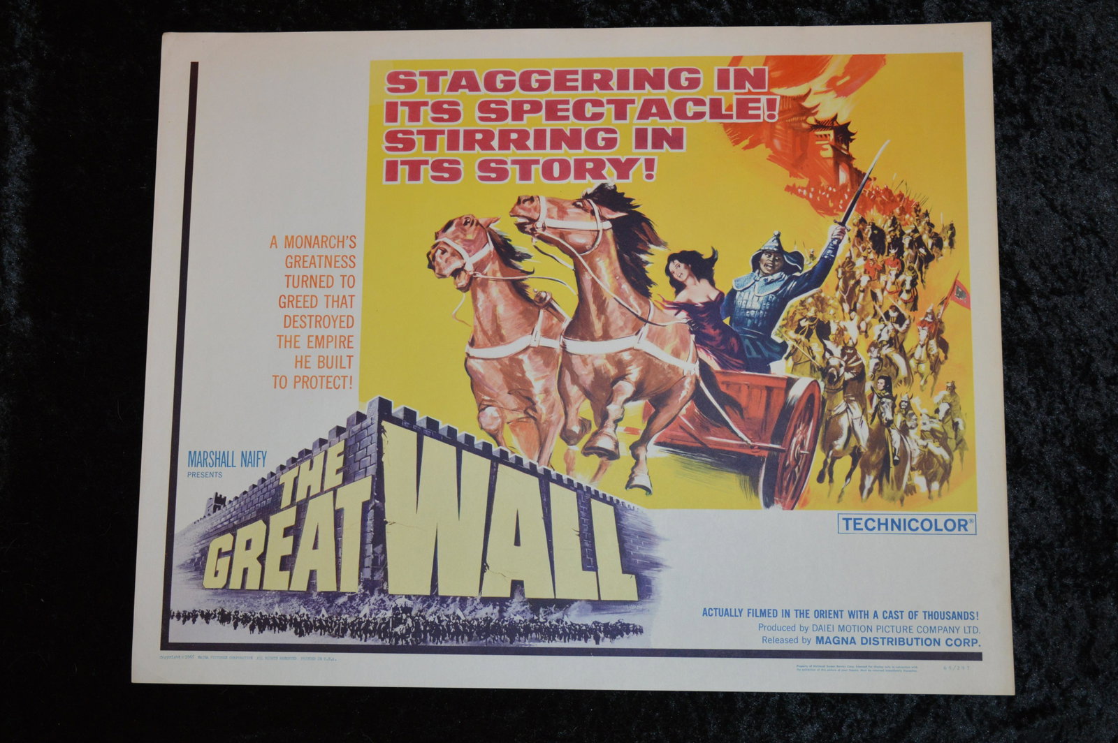 1965 The Great Wall Original Movie Poster by Magna Distribution Corp. Presented by Marshall Naify.: 1965 The Great Wall Original Movie Poster by Magna Distribution Corp. Presented by Marshall Naify.