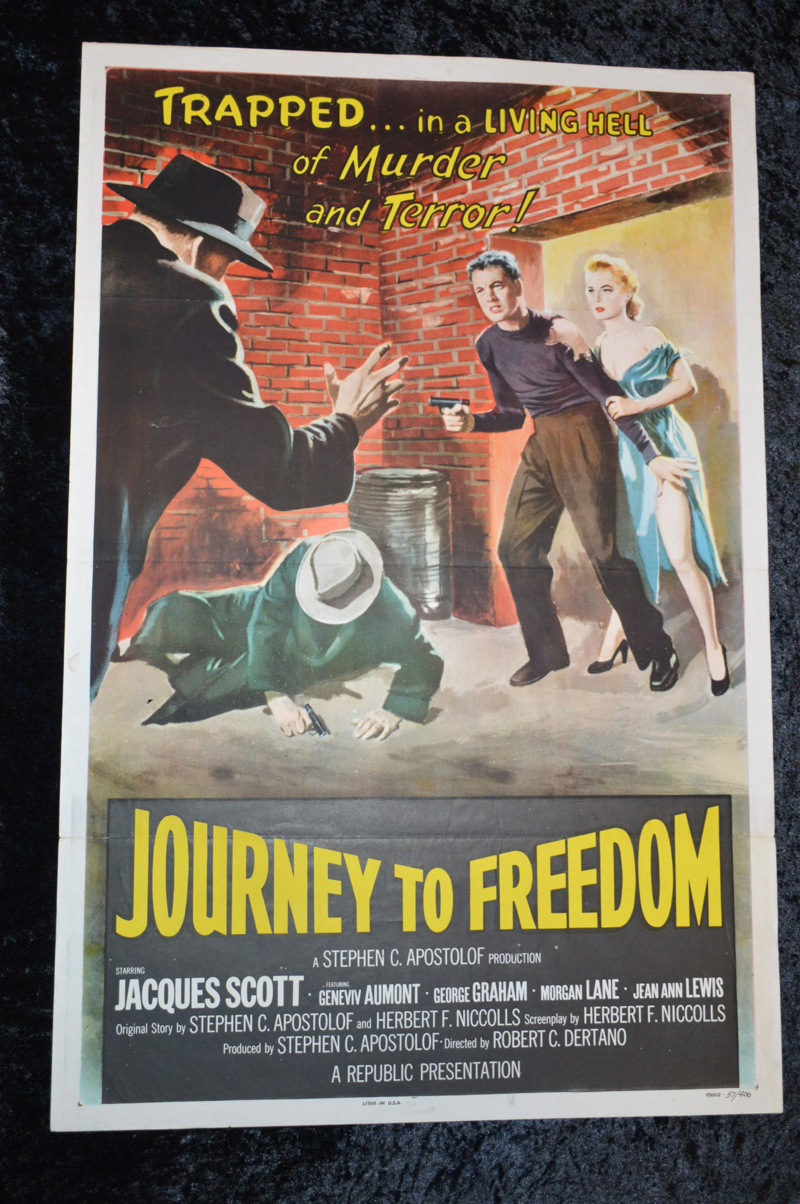 1957 Journey To Freedom Original Movie Poster by Republic Presentation Starring Jacques Scott, (1 of 8)