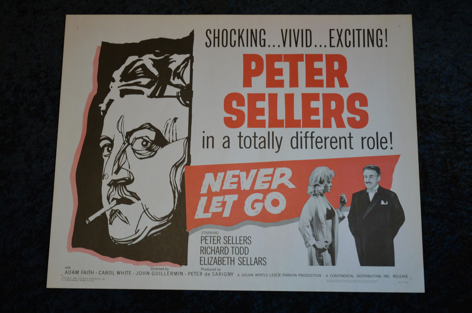 1962 Never Let Go Original Movie Poster by Continental Starring Peter Sellers, Richard Todd, (1 of 7)