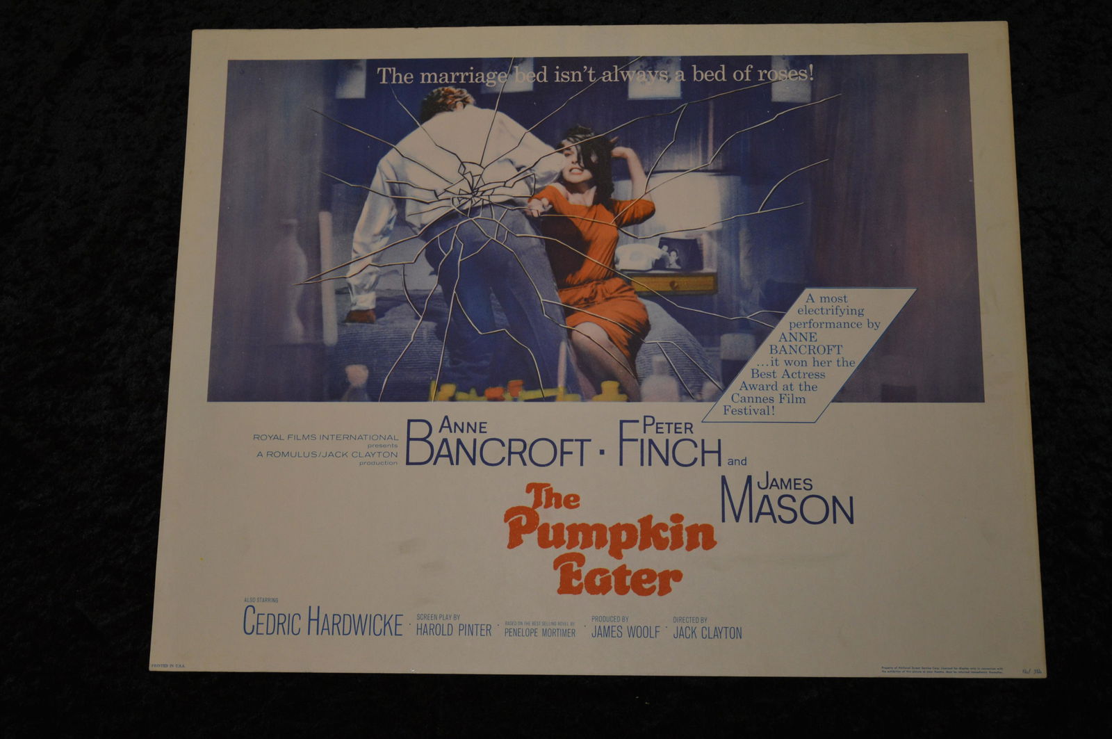 1964 The Pumpkin Eater Original Movie Poster by Royal Films Starring Anne Bancroft, Peter Finch, (1 of 7)