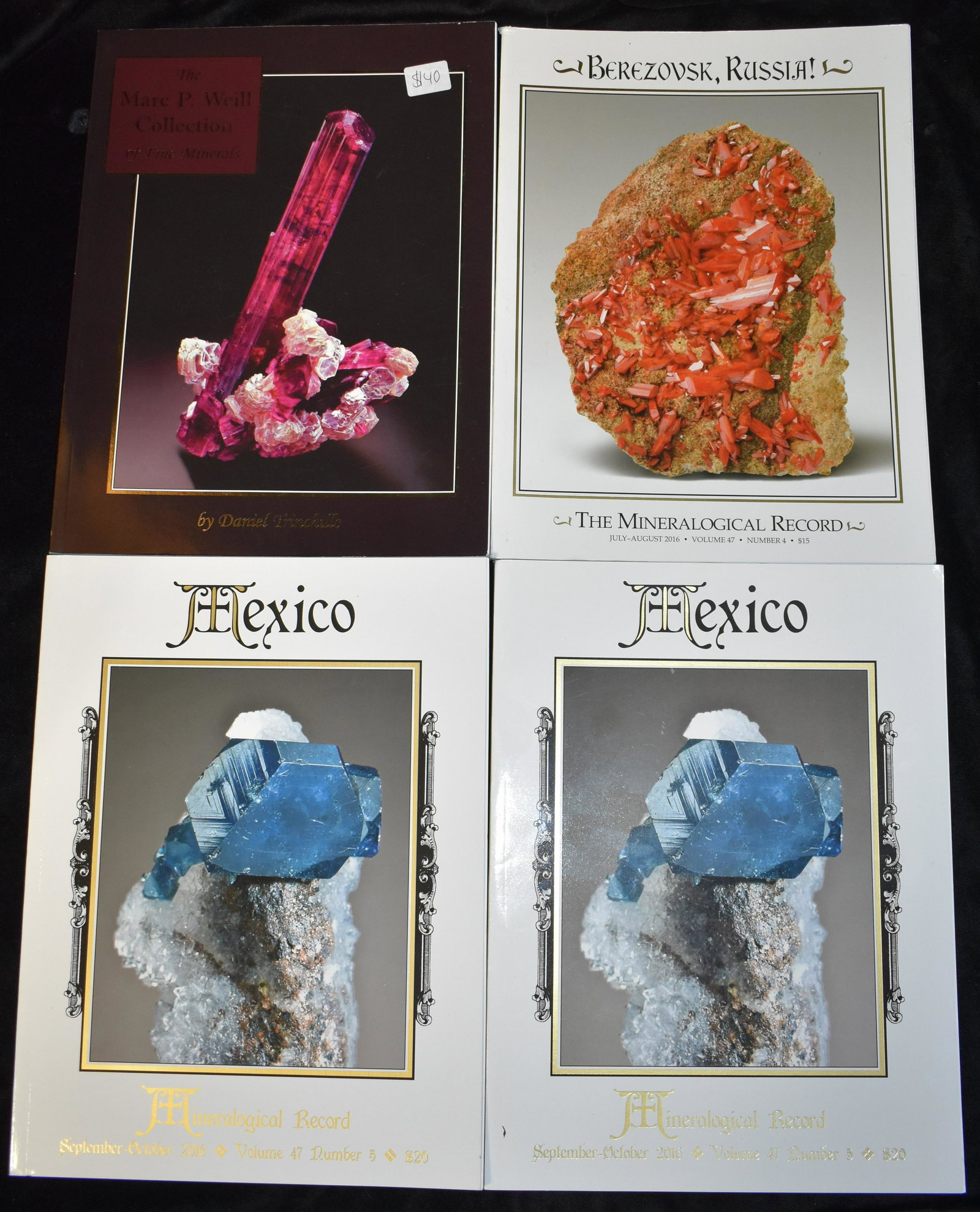 7 Volumes of The Mineralogical Record Jan-Feb 2008, July-August 2016, September-Oct 2016 x2: The Mineralogical Record Jan-Feb 2008, the Marc P. Weill Collection of Fine Minerals by Daniel Trinchillo. Published by Mineralogical Record, Tucson, 2008. Excellent condition softback. Sells on abebo
