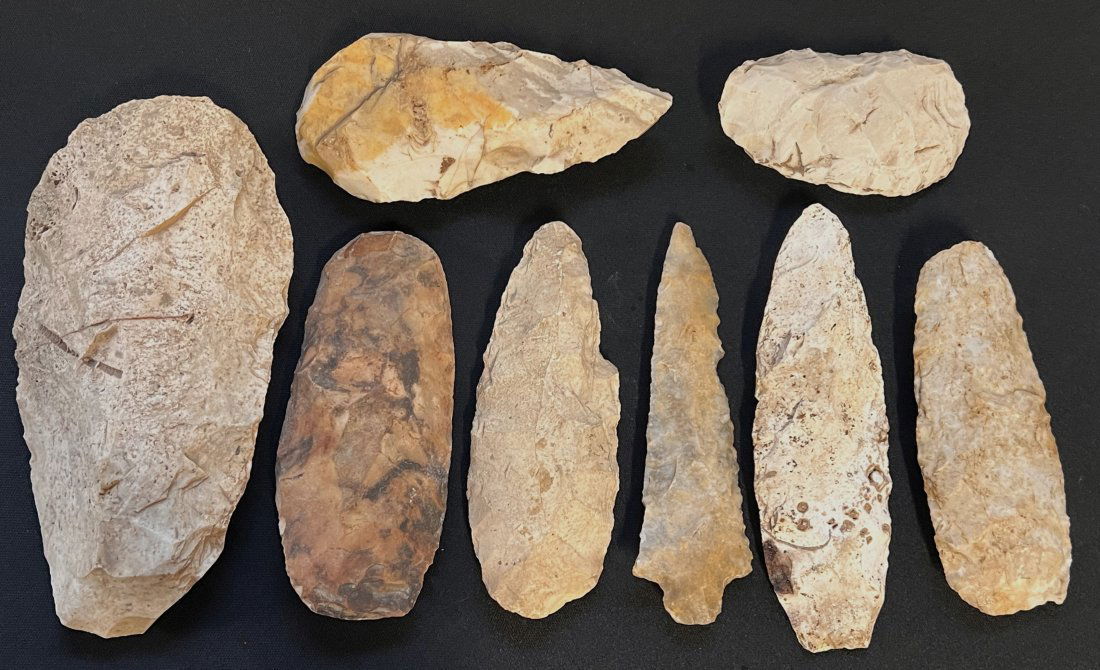 8 Flint Tolls & Arrowheads Bond & Macoupin Co. Illinois Longest is 6 1/4 inches.  Authentic Ancient (1 of 4)