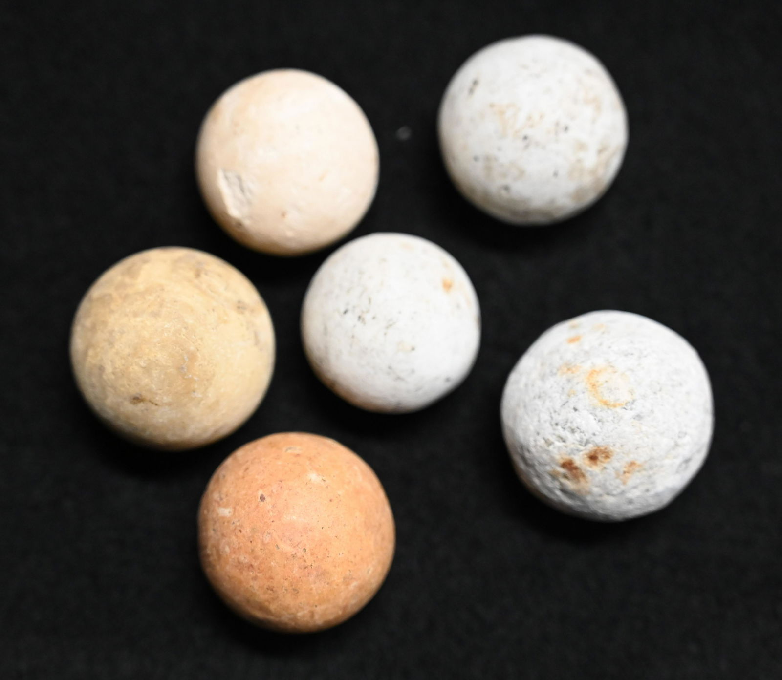 6 Clay/Stone Mables, Game Balls Found in the Midwest. Largest Marble is 1" (1 of 4)