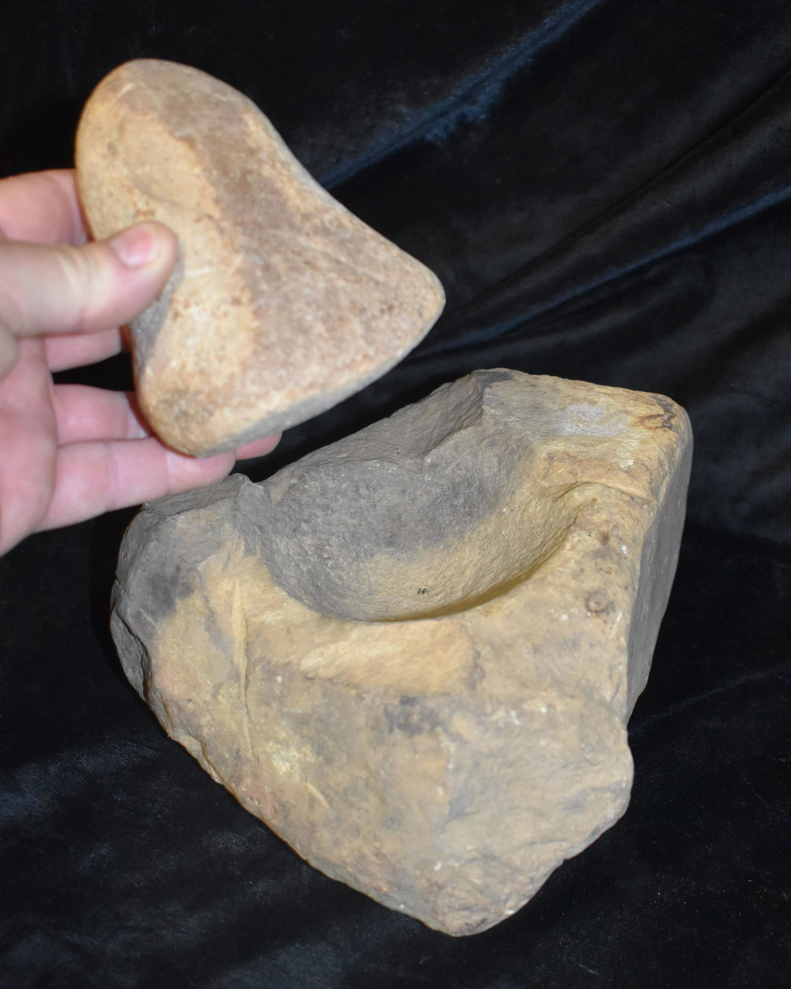8 1/2" Double Dished Mortar w/ Quartzite Pestle found in Illinois (1 of 7)